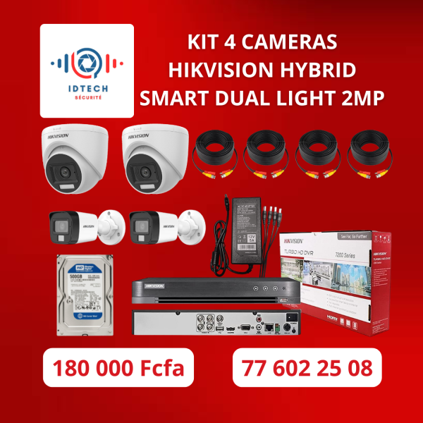 Kit 4 caméras Hikvision Hybrid Smart Dual Light 2MP