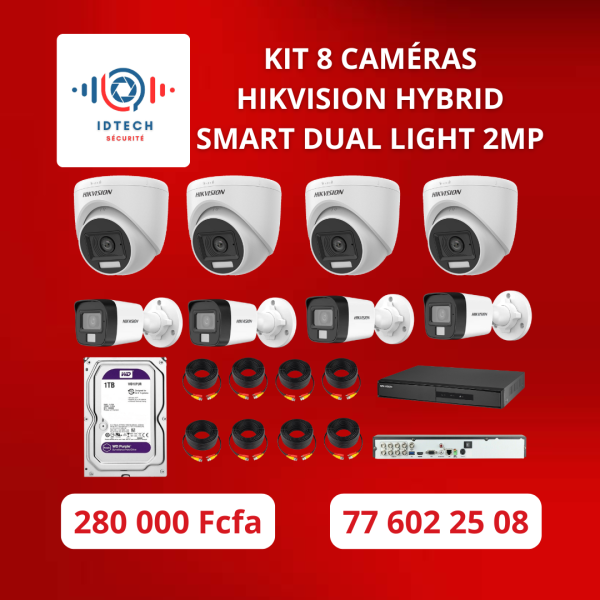 Kit 8 caméras Hikvision Hybrid Smart Dual Light 2MP