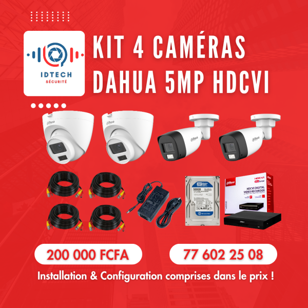 Kit 4 caméras Dahua 5MP