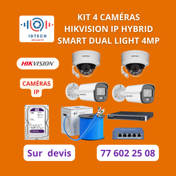 Kit 4 Caméras IP POE Hikvision 4MP – ColorVu Smart Dual Light 🌈 Ultra-Clair Jour & Nuit