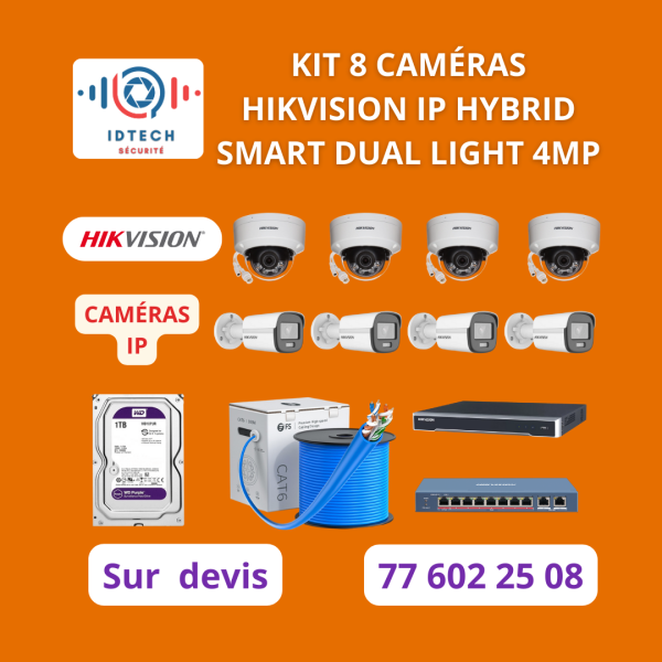 Kit 8 Caméras IP POE Hikvision 4MP – ColorVu Smart Dual Light 🌈 Ultra-Clair Jour & Nuit